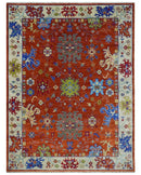 Red and Ivory Vibrant colorful Hand knotted Traditional Oushak 9x12 Wool Area Rug by The Rug Decor
