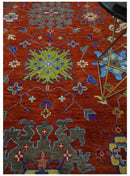 Red and Ivory Vibrant colorful Hand knotted Traditional Oushak 9x12 Wool Area Rug by The Rug Decor