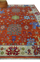 Red and Ivory Vibrant colorful Hand knotted Traditional Oushak 9x12 Wool Area Rug by The Rug Decor