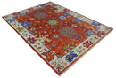 Red and Ivory Vibrant colorful Hand knotted Traditional Oushak 9x12 Wool Area Rug by The Rug Decor