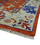 Red and Ivory Vibrant colorful Hand knotted Traditional Oushak 9x12 Wool Area Rug by The Rug Decor