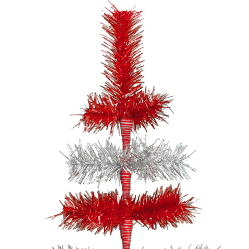 Red & Silver Layered Tinsel Christmas Tree