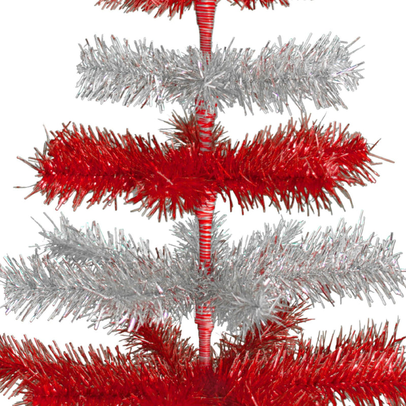 Red & Silver Layered Tinsel Christmas Tree