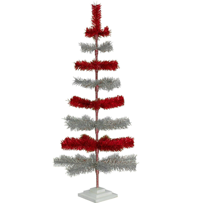 Red & Silver Layered Tinsel Christmas Tree