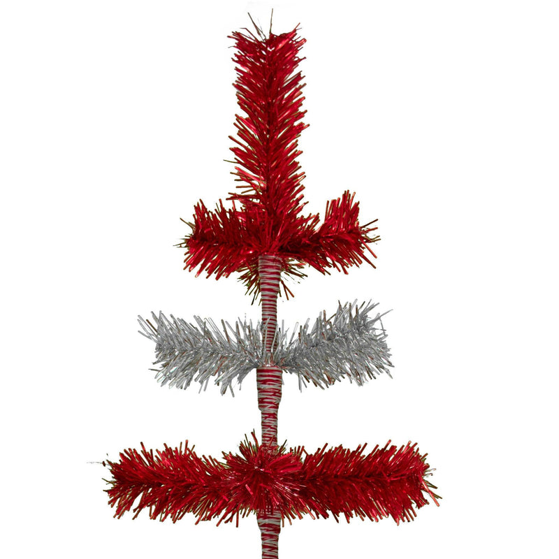 Red & Silver Layered Tinsel Christmas Tree