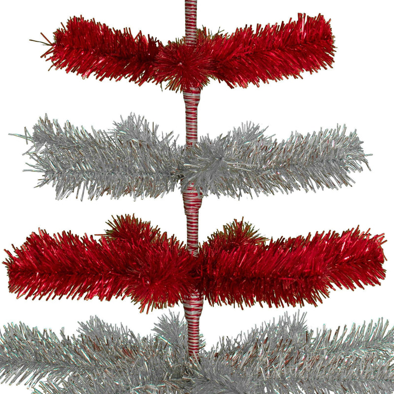 Red & Silver Layered Tinsel Christmas Tree