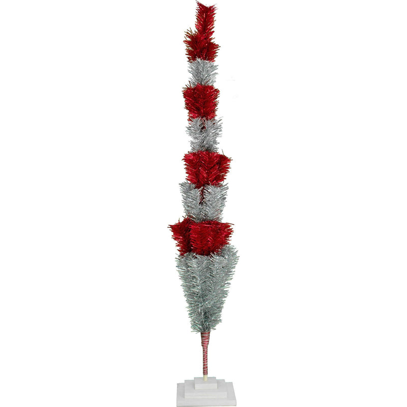 Red & Silver Layered Tinsel Christmas Tree