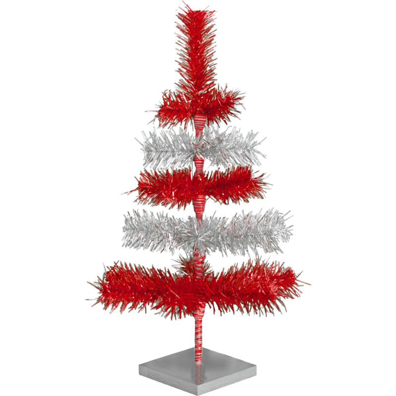 Red & Silver Layered Tinsel Christmas Tree