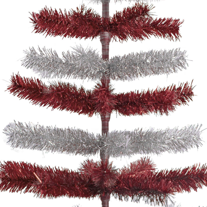 Red & Silver Layered Tinsel Christmas Tree