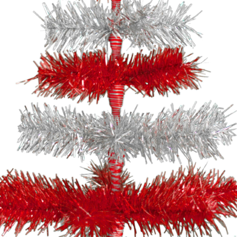 Red & Silver Layered Tinsel Christmas Tree