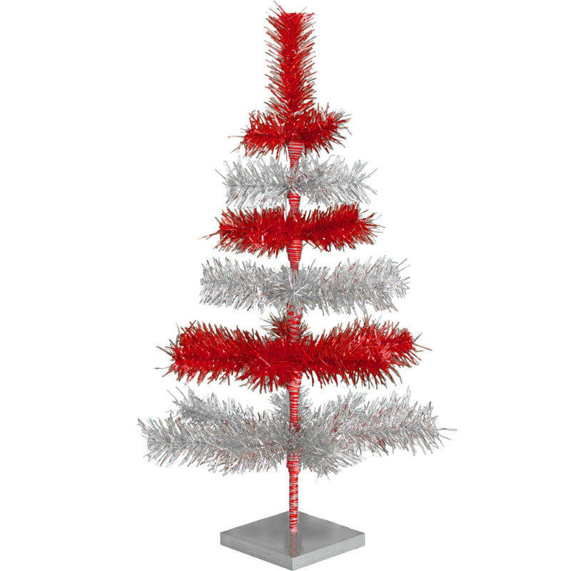 Red & Silver Layered Tinsel Christmas Tree