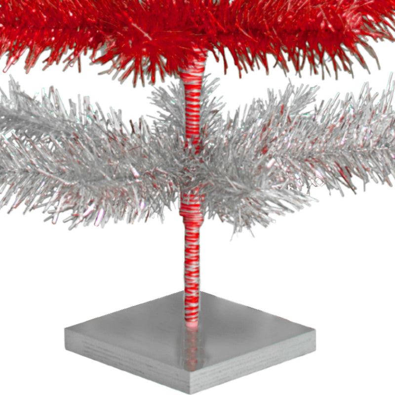 Red & Silver Layered Tinsel Christmas Tree