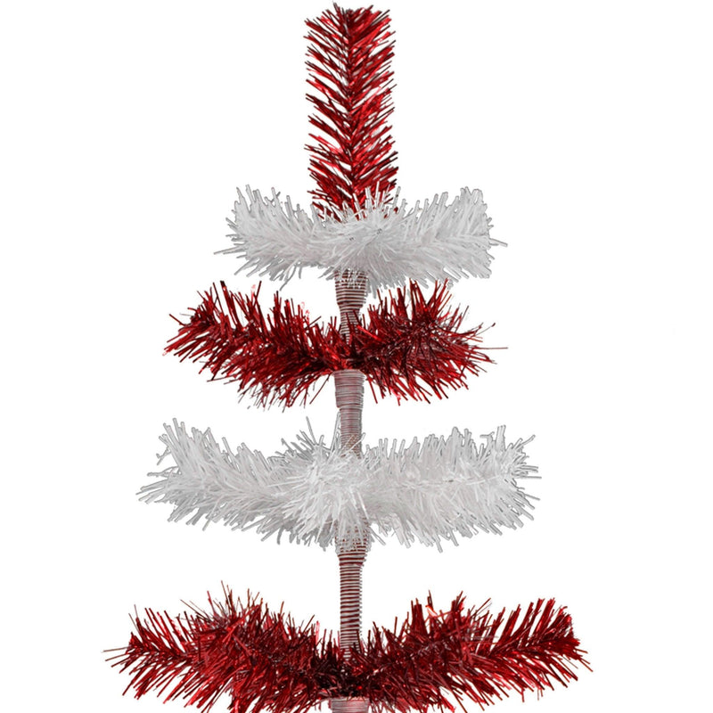 Red & White Candy Cane Layered Tinsel Christmas Tree