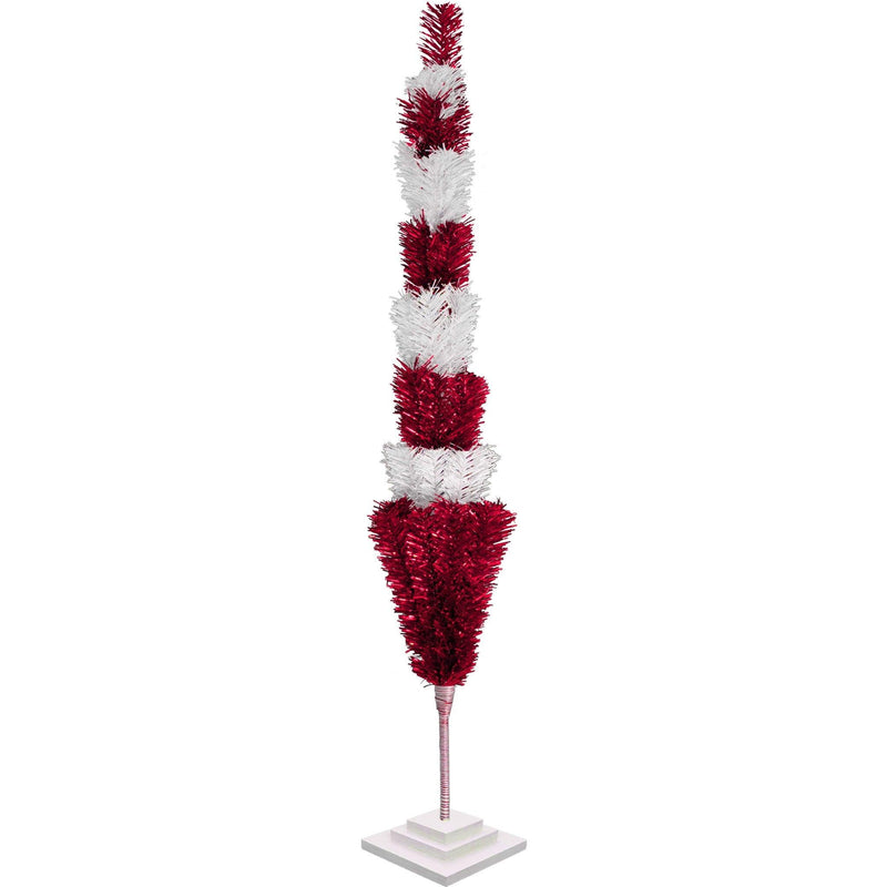 Red & White Candy Cane Layered Tinsel Christmas Tree