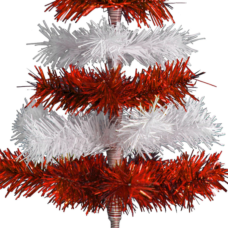 Red & White Candy Cane Layered Tinsel Christmas Tree