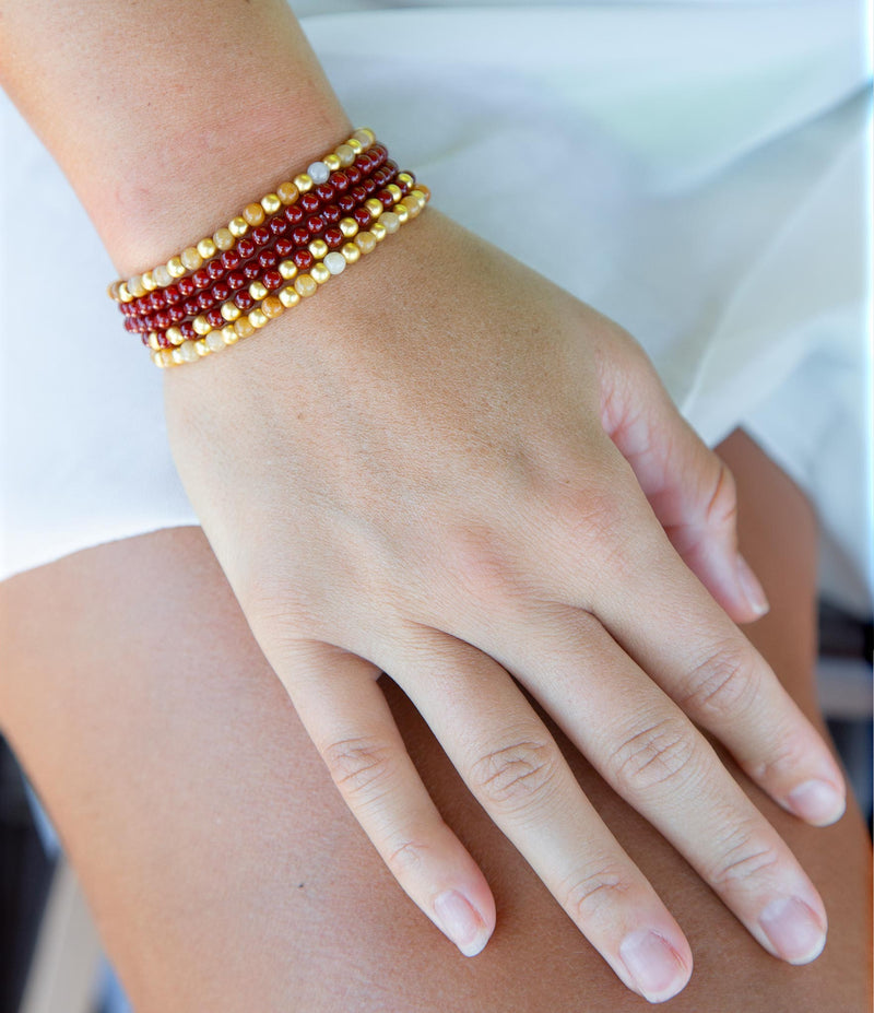 Red Carnelian and Yellow Jade Golden Stretch Bracelet Set