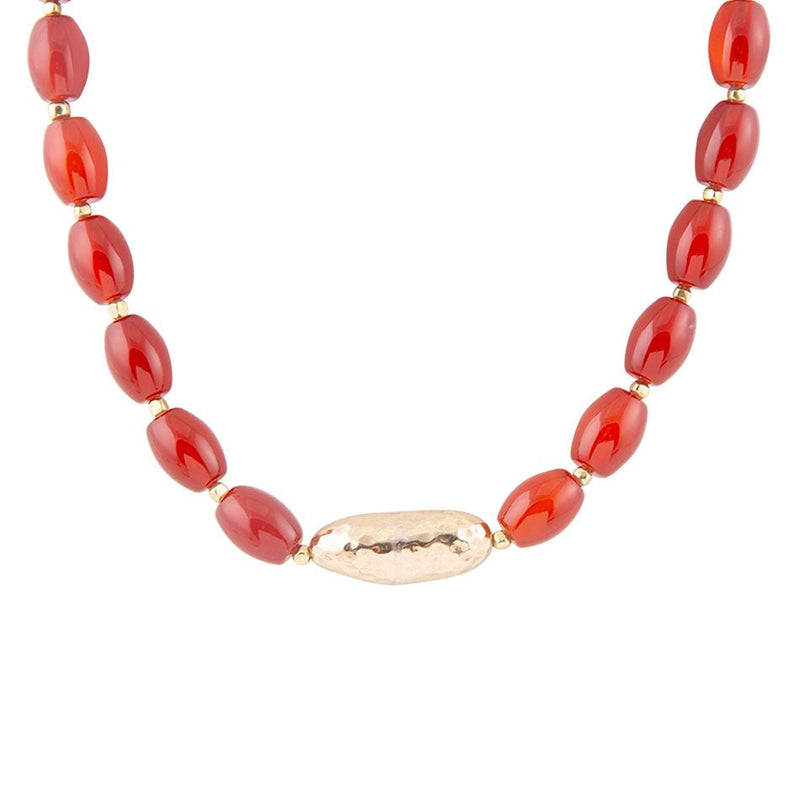 Orange Carnelian Golden Beaded Statement Necklace
