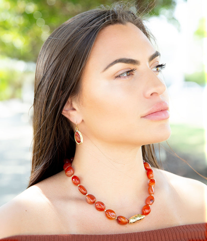 Orange Carnelian Golden Beaded Statement Necklace