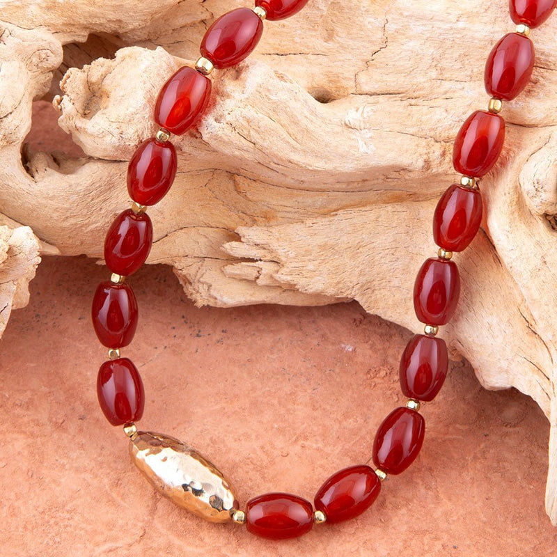 Orange Carnelian Golden Beaded Statement Necklace