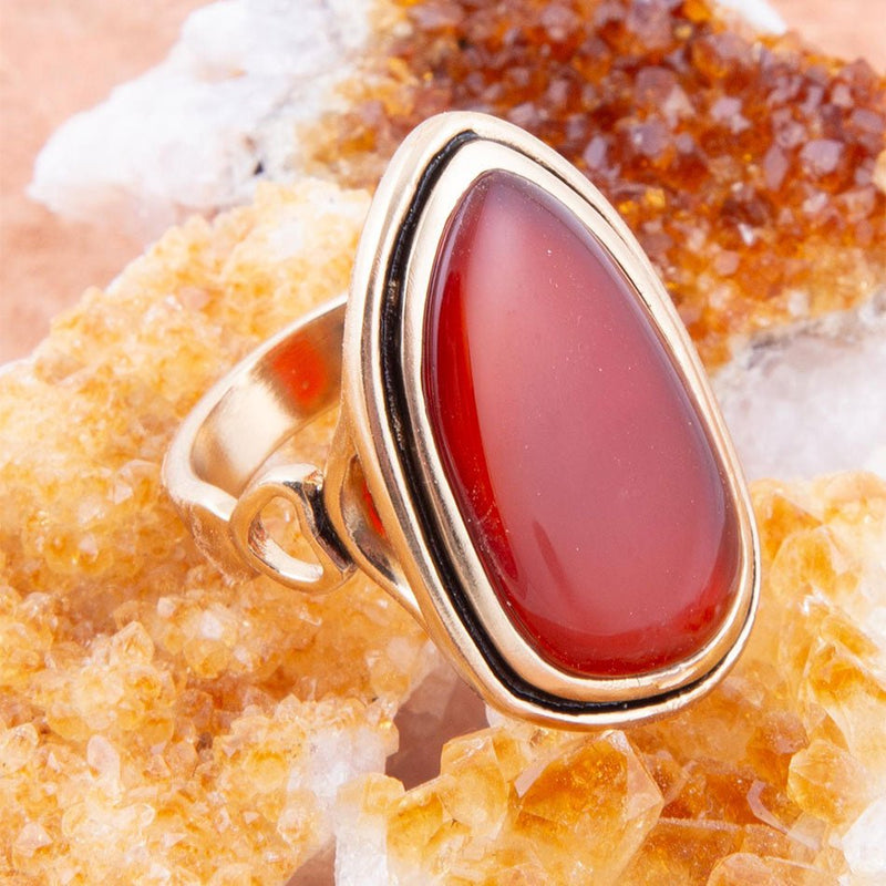 Orange Carnelian Golden Statement Ring