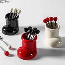 Red ceramic boot desk organizer box for office and kitchen storage by Decorbites