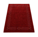 Red Contemporary Hand Loomed Wool Area Rug with Border Motifs by The Rug Decor