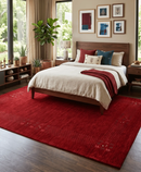 Red Contemporary Hand Loomed Wool Area Rug with Border Motifs by The Rug Decor
