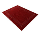 Red Contemporary Hand Loomed Wool Area Rug with Border Motifs by The Rug Decor