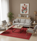 Red Contemporary Border Motifs Hand Loomed Wool Area Rug