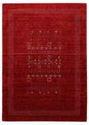 Red Contemporary Hand Loomed Wool Area Rug with Vibrant Multicolor Center Design by The Rug Decor