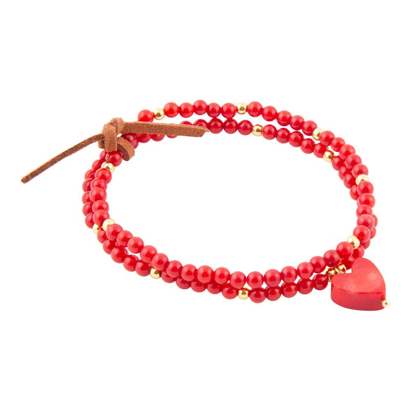 Red Coral Hart Golden Stretch Bracelet Set