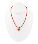 Red Coral Hart Pendant Golden Bronze Necklace