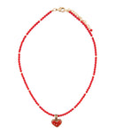 Red Coral Hart Pendant Golden Bronze Necklace