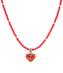 Red Coral Hart Pendant Golden Bronze Necklace