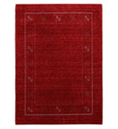 Red Wool Gabbeh Area Rug - Hand Loomed Tribal Border With Thick Handcrafted Pile Design by The Rug Decor