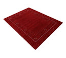 Red Wool Gabbeh Area Rug - Hand Loomed Tribal Border With Thick Handcrafted Pile Design by The Rug Decor