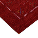Red Wool Gabbeh Area Rug - Hand Loomed Tribal Border With Thick Handcrafted Pile Design by The Rug Decor