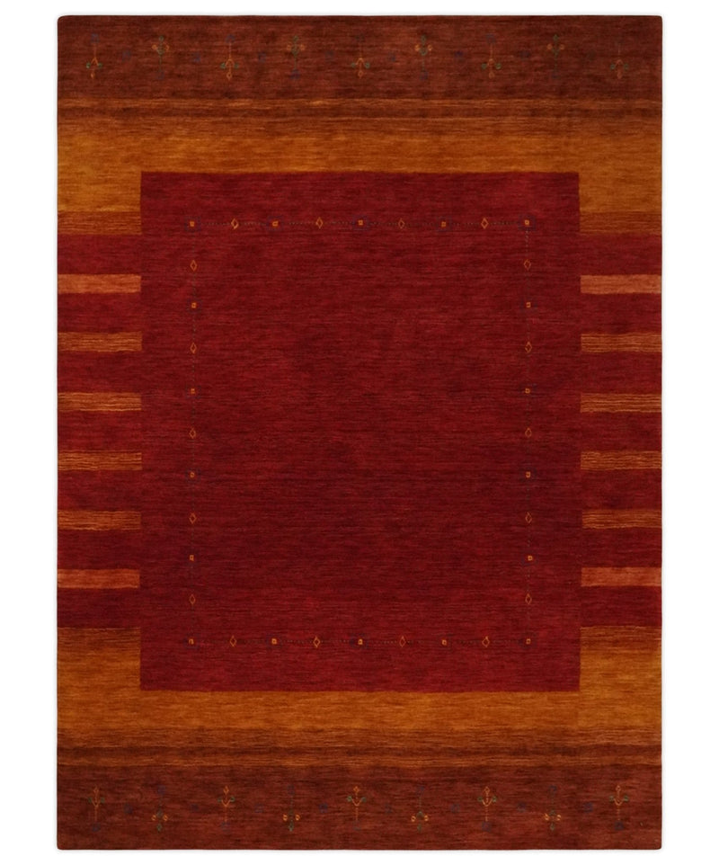 5x8 Maroon, Gold and Brown Wool Hand Woven Southwestern Lori Gabbeh Rug | KNT28