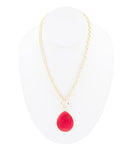 Red Jade Teardrop Golden Chain Necklace
