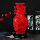 GobekUsa 10-inch Red Lacquerware Flower Auspicious Vase