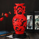 GobekUsa 10-inch Red Lacquerware Flower Auspicious Vase