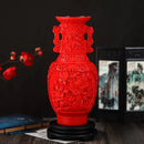 GobekUsa 10-inch Red Lacquerware Flower Auspicious Vase