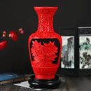 GobekUsa 10-inch Red Lacquerware Flower Auspicious Vase