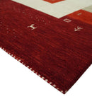 Maroon and Beige Striped Wool Hand Woven Area Rug 5x8 Southwestern Lori Gabbeh