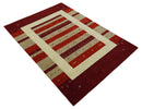 Maroon and Beige Striped Wool Hand Woven Area Rug 5x8 Southwestern Lori Gabbeh