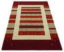 Maroon and Beige Striped Wool Hand Woven Area Rug 5x8 Southwestern Lori Gabbeh