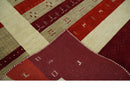 Maroon and Beige Striped Wool Hand Woven Area Rug 5x8 Southwestern Lori Gabbeh
