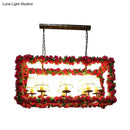 GobekUsa Red Metal Flower Pendant Light for Restaurant - Industrial Rectangular Island with 8 Heads