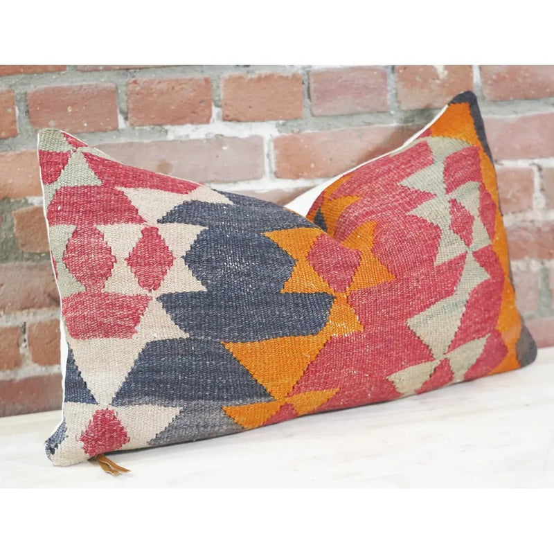 Red Orange & Blue Vintage Kilim Lumbar