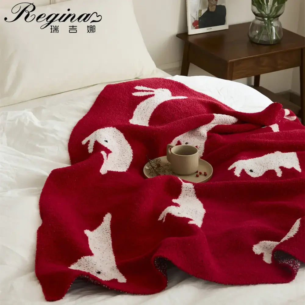GobekUsa Lively Rabbit Microfiber Knitted Throw Blanket - Cute & Cozy for Bed, Sofa, Couch, Car, photo 2 of 7
